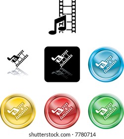 Several versions of an icon symbol of stylised music note and movie film