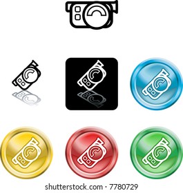 Several versions of an icon symbol of a stylised movie camera