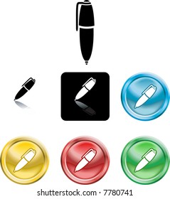 Several versions of an icon symbol of a stylised pen