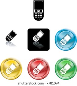 Several versions of an icon symbol of a stylised mobile cell phone