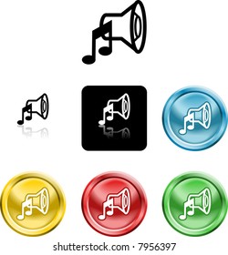 Several versions of a stylised speaker sound media icon symbol