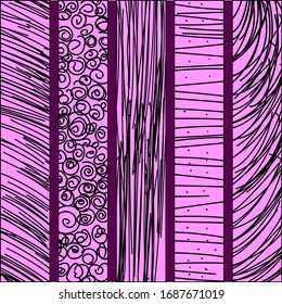 Several vertical posts shaded with simple lines. Behind the objects is a purple background.