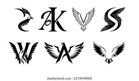 several wing vectors. suitable for a logo, t-shirt design. illustration