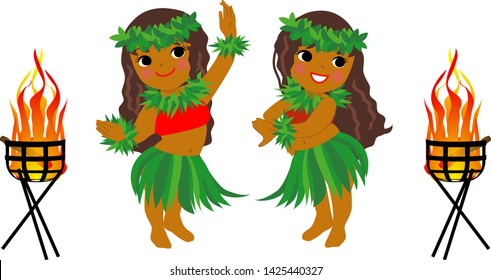 Several women dancing ancient hula