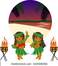 Several women dancing ancient hula