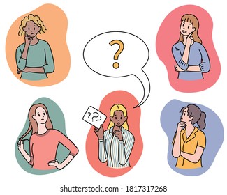 Several women are looking curious. hand drawn style vector design illustrations. 