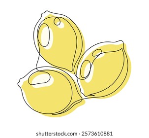 Several yellow lemons isolated on white background. Simple silhouette of citrus fruits. Hand drawn outline of lemons. Vector illustration