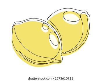 Several yellow lemons isolated on white background. Simple silhouette of citrus fruits. Hand drawn outline of lemons. Vector illustration