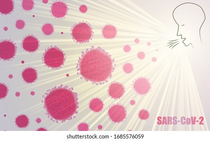 Severe acute respiratory syndrome coronavirus 2 spread through air. SARS-CoV-2 danger. COVID-19 viruses. Flatten the Curve. Vector eps10.