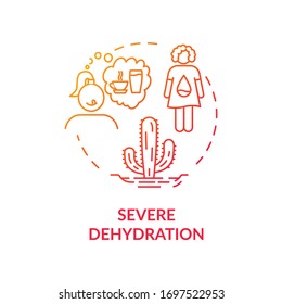 Severe dehydration red concept icon. Lack of water in human body. Thirsty woman. Girl think of fluid. Rotavirus sign idea thin line illustration. Vector isolated outline RGB color drawing