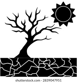 Severe Drought Landscape with Bare Trees, Scorching Sun, and Dry Earth Caused by Global Warming and the Climate Crisis