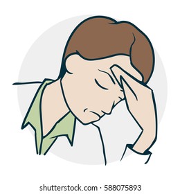 Severe headache, screaming in pain. Icon on medical subjects. Illustration of a funny cartoon style