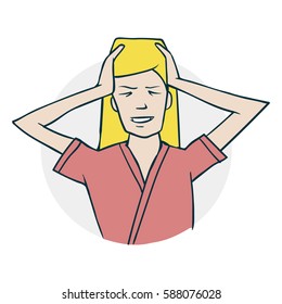 Severe headache, screaming in pain. Icon on medical subjects. Illustration of a funny cartoon style