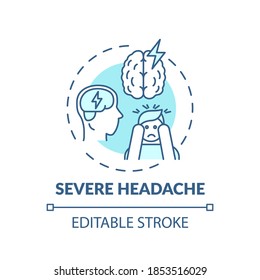 Severe Headache Turquoise Concept Icon. Migraine Pain. Suffer From Tension In Head. Brain Health Idea Thin Line Illustration. Vector Isolated Outline RGB Color Drawing. Editable Stroke