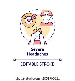 Severe headaches concept icon. Hypertension symptom abstract idea thin line illustration. Pulsating and throbbing pain. Hypertensive crisis sign. Vector isolated outline color drawing. Editable stroke