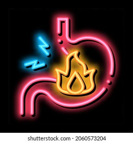 severe heartburn stomach pain neon light sign vector. Glowing bright icon severe heartburn stomach pain sign. transparent symbol illustration