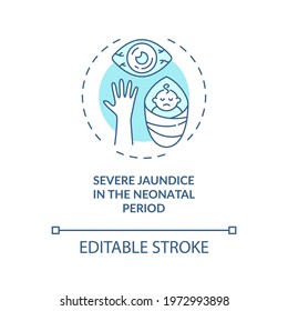 Severe Jaundice In Neonatal Period Concept Icon. Congenital Hearing Loss Idea Thin Line Illustration. Complications After Birth. Vector Isolated Outline RGB Color Drawing. Editable Stroke