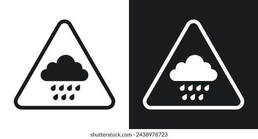 Severe Rainstorm Warning Sign. Heavy Rain Hazard Alert. Yellow Triangle Downpour Caution