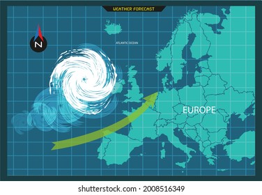 Severe Storm or tornado in Europe concept. Editable Clip Art.