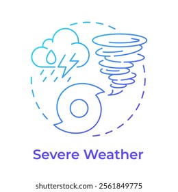 Severe weather blue gradient concept icon. Thunderstorms, tornadoes and hurricanes disasters. Meteorology. Round shape line illustration. Abstract idea. Graphic design. Easy to use in article