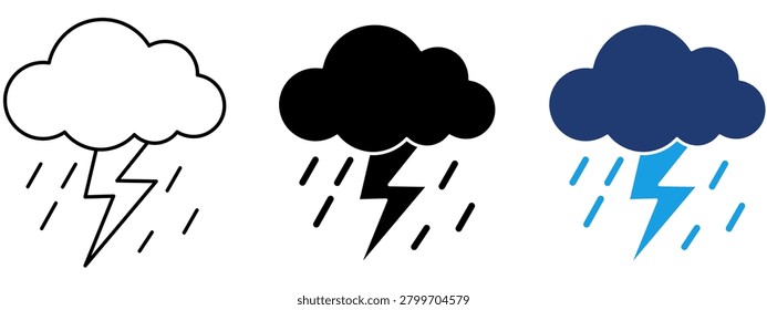 Severe Weather Forecast icon collections. Containing Thunder, Downpour, Rainfall, Hurricane and more icons.
