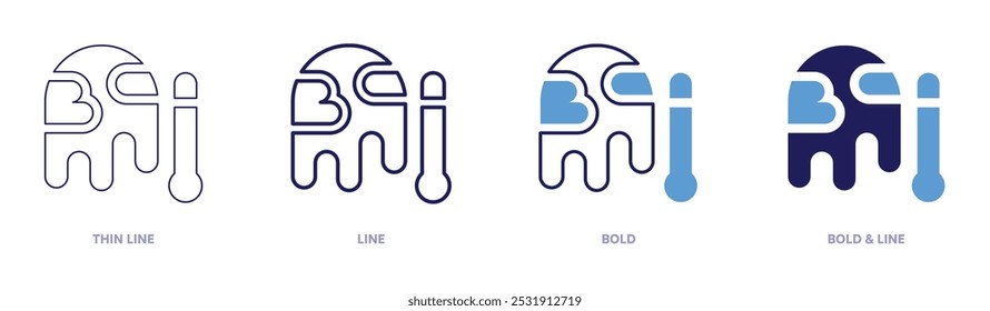 Icono de Clima severo en 4 estilos diferentes. Línea delgada, línea, negrita y línea negrita. Estilo duotono. Trazo editable.