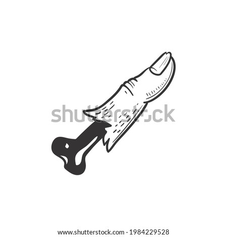 Severed finger. Halloween Design Elements Set. Hand Drawn Cartoon Doodles. Vector illustration. Template social madia post