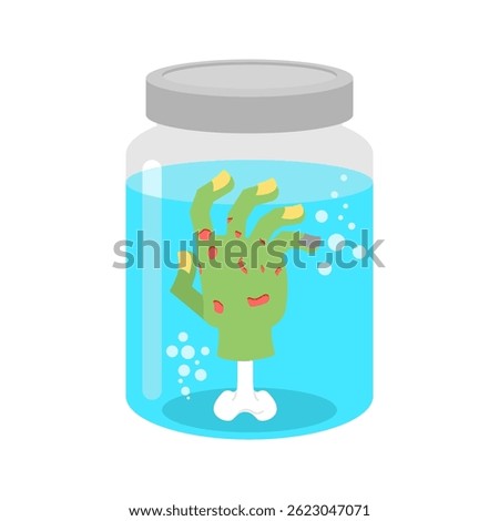 severed hand inside glass jar. Alchemical experiment. Ancient spells. Witch's vessel