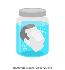 severed head inside glass jar. Alchemical experiment. Ancient spells. Witch's vessel