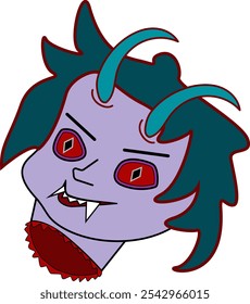 Una cabeza cortada de un vampiro con ojos rojos