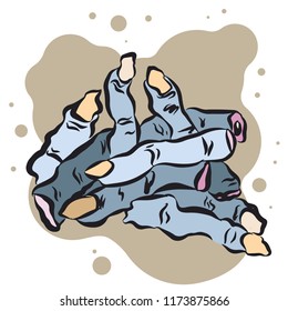 severed zombie fingers cartoon.Various fingers vector/Vector of various type of fingers, isolated,EPS 10. torn off fingers doodle icon.Halloween Horror party advertising concept.