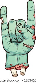 Severed zombie hand making rock sign. Vector clip art illustration with simple gradients. All in a single layer.