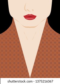A severely cropped portrait of a woman is featured in a minimalist fashion and beauty illustration.