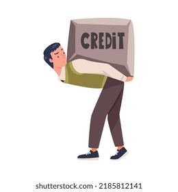 Severity of Mortgage with Man Carrying Huge Stone as Heavy Burden of Credit Vector Illustration