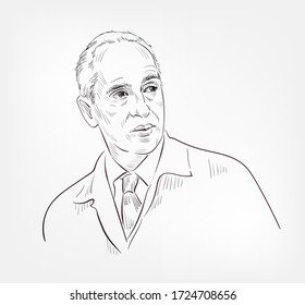 Severo Ochoa Famous Spanish American Physician And Biochemist,  Winner Of Nobel Prize In Physiology Or Medicine Isolated Vector Sketch Portrait