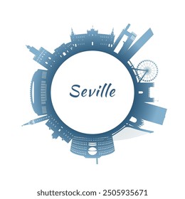 Sevilla skyline with colorful buildings. Circular style. Stock vector illustration.