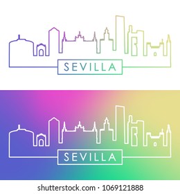 Sevilla skyline. Colorful linear style. Editable vector file.