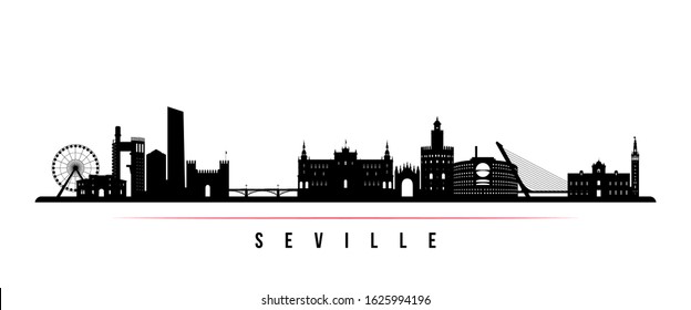 Sevilla skyline horizontal banner. Black and white silhouette of Sevilla, Spain. Vector template for your design. 