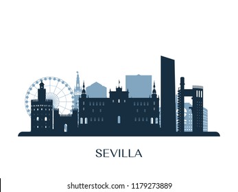 Sevilla skyline, monochrome silhouette. Vector illustration.