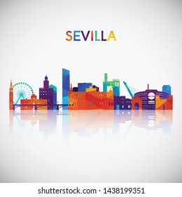 Sevilla skyline silhouette in colorful geometric style. Symbol for your design. Vector illustration.