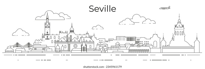 Seville cityscape line art vector illustration