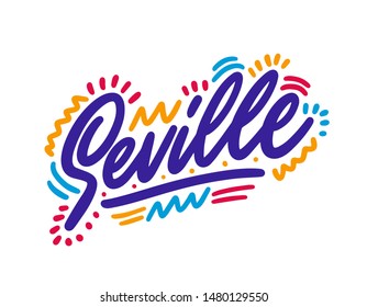 Seville handwritten city name.Modern Calligraphy Hand Lettering for Printing,background ,logo, for posters, invitations, cards, etc. Typography vector.
