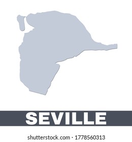 Seville outline map. Vector map of Seville city area within its borders. Grey with shadow on white background. Isolated illustration.