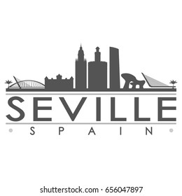 Diseño de ciudad vectorial con estampilla de silueta de Sevilla