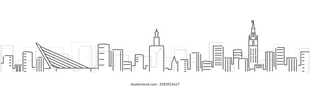 Seville Simple Dark Lines Skyline on White Background