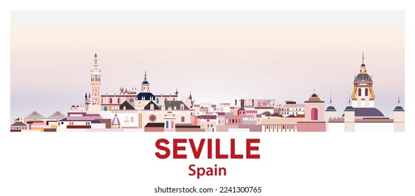 Seville skyline in bright color palette vector illustration