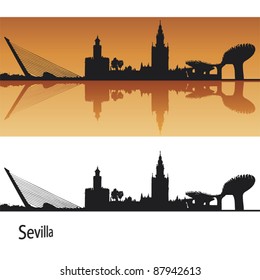 Seville Skyline in orange background in editable vector file