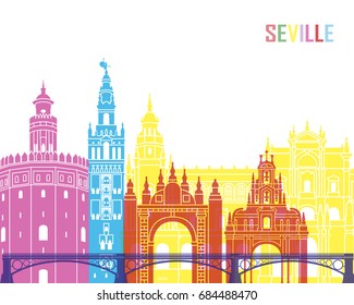 Seville skyline pop in editable vector file