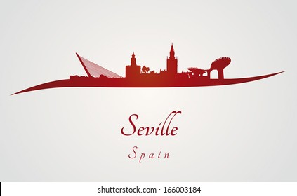 Seville skyline in red and gray background in editable vector file