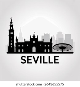 Silhueta do horizonte de Sevilha — Ilustração histórica do vetor da cidade andaluza